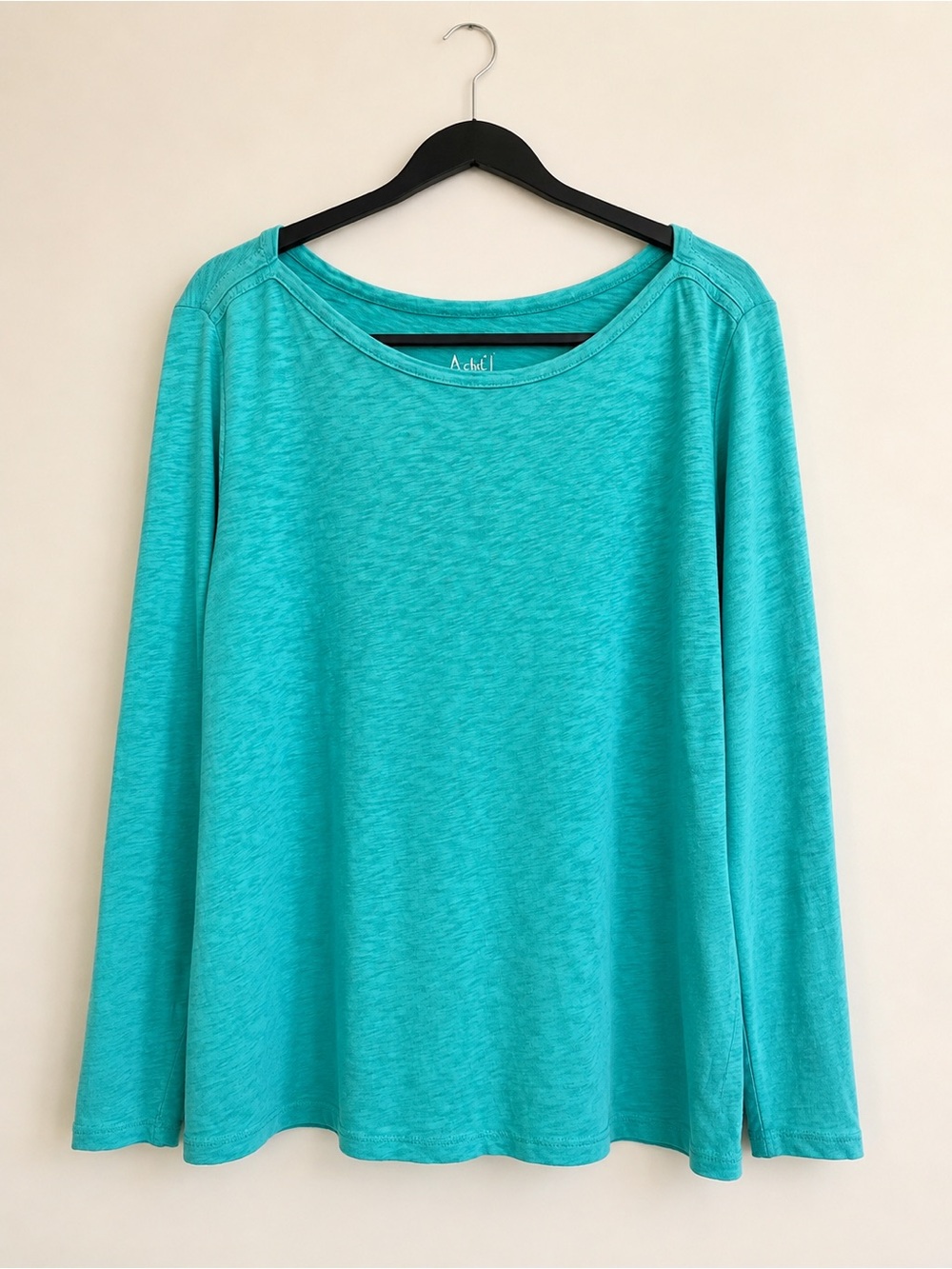 J.Crew Artist 100% Cotton Tee XL Teal Green Long Sleeve Slub Knit Top